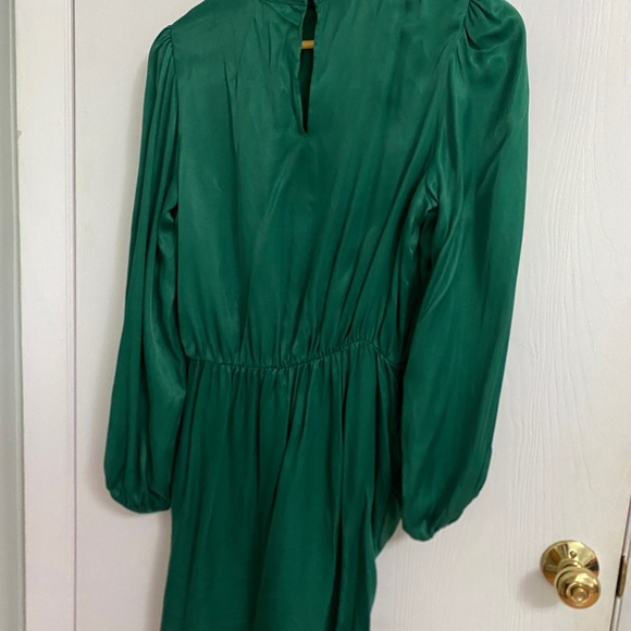 ZARA - Satin Green Long Sleeve High Neck Wrap Dress - Picture 4 of 5